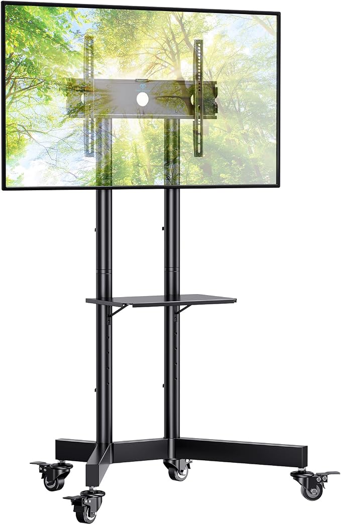 PERLESMITH Rolling TV Stand with Lockable Wheels for 32-86 Inch TVs Holds up to 132 Lbs, Height Adjustable Mobile TV Stand on Wheels with Laptop Shelf, Rolling Tv Cart Max VESA 600x400mm PSTVMC01 - Image 8