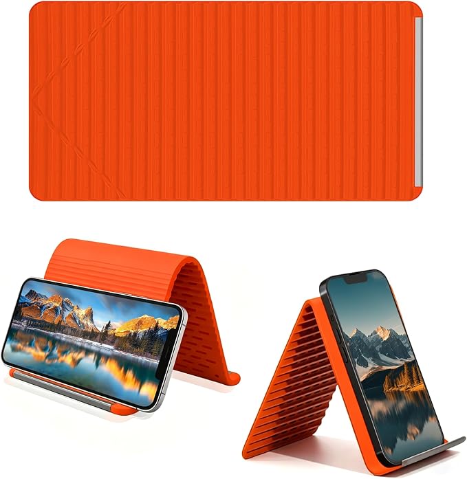 Foldable Silicone Aluminum Holder, Flexible Silicone Phone Stand with Anti-Slip Pad, Portable Rollable Multi-Angle Stand for Phone Tablet Laptop – Bendable & Foldable Home, Office, Travel (1, Orange) by AltaMoment