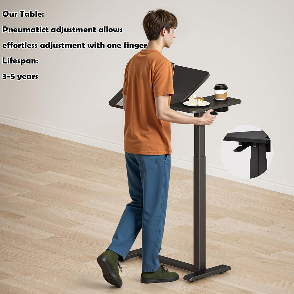Tilt Top Overbed Table on Wheels, Adjustable Rolling Bedside Table - Image 4