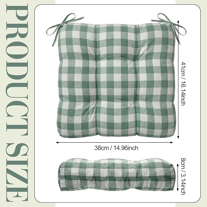 Geetery 4 Pack Chair Cushions, 16" x 15",Bean Green and White,Plaid - Image 3