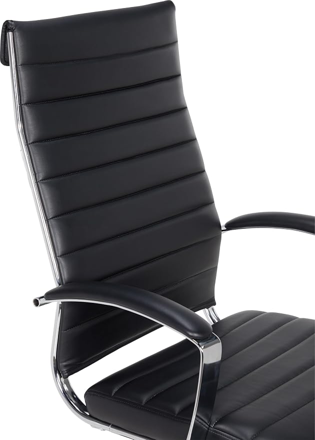 Amazon Basics High-Back Swivel Office Chair with Lumbar Support, Ergonomic Ribbed Faux Leather, Adjustable Height, 45.25" x 24.75" x 23.25", Black - Image 6