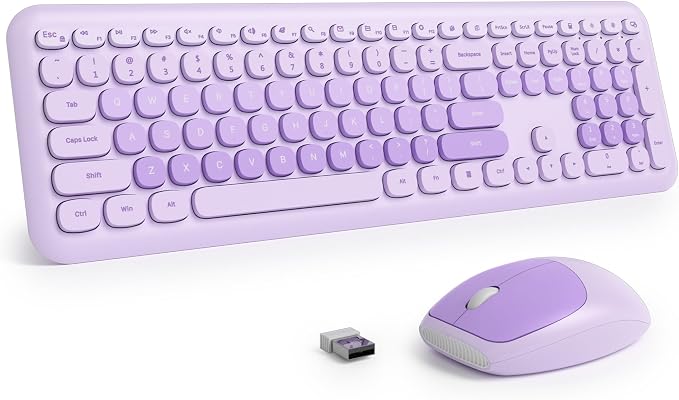 Surmen Cute Purple Keyboard and Mouse Wireless Silent, Full-Size Retro Typewriter Wireless Quiet Keyboard Mice Set Low-Noise 2.4GHz for Computer, Desktop, Laptop(6-Diary Purple) by SURMEN