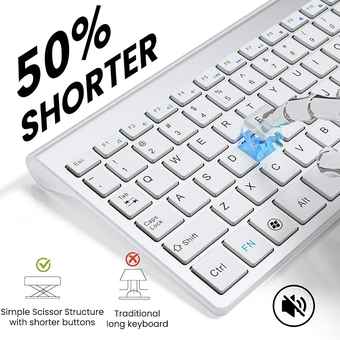 2.4GHz Wireless Vertical Ergonomic Mouse and Keyboard Combo Ultra-Thin Portable Size for PC Desktop Computer Laptop Mac Tablet (A) (Right) (White) - Image 3