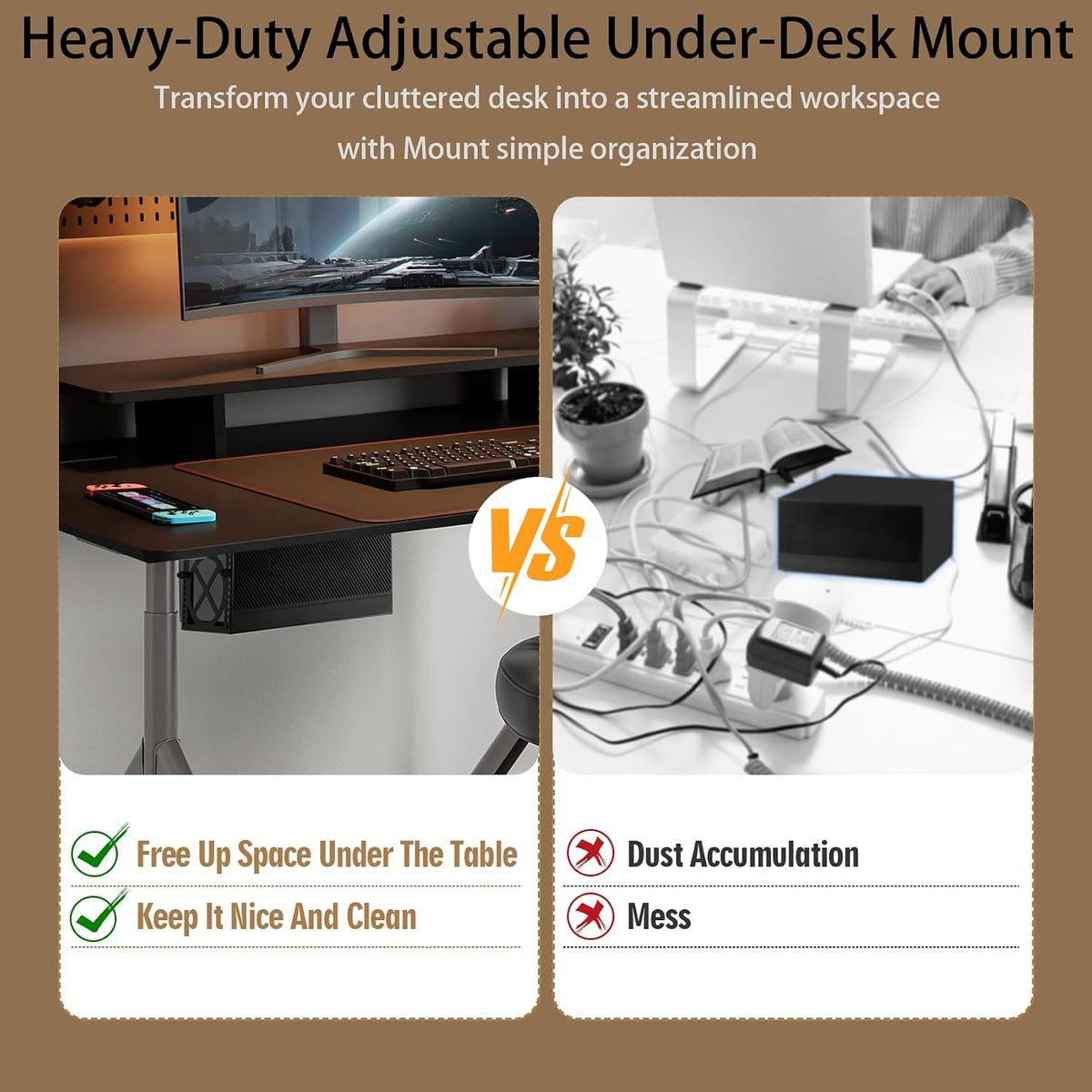Adjustable Under Desk Mini PC Mount Bracket Holder for PCS or NAS,Heavy-Duty Adjustable Under Desk Mount for Desktop NAS 1/2/4(Network Attached Storage),CPU,Mini PC,UPS,SFF Desktop Tower,Xbox Series X - Image 6
