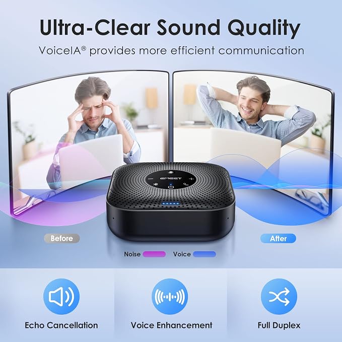 EMEET M0 Plus Conference Speaker and Microphone, 4 Mics 360° Voice Pickup | Noise Reduction, USB C&C-to-A Adapter, Bluetooth Speakerphone for 8 People w/Daisy Chain for 16, Works with Leading Software - Image 3