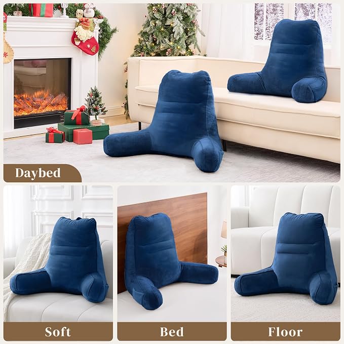 Sasttie Reading Pillow for Bed, Back Pillow for Sitting Up, Navy | 21" Backrest Support Cushion for Couch, Sofa, and Floor, Dorm Essentials, OEKO-TEX, Adjustable Down Alternative Fill - Image 7