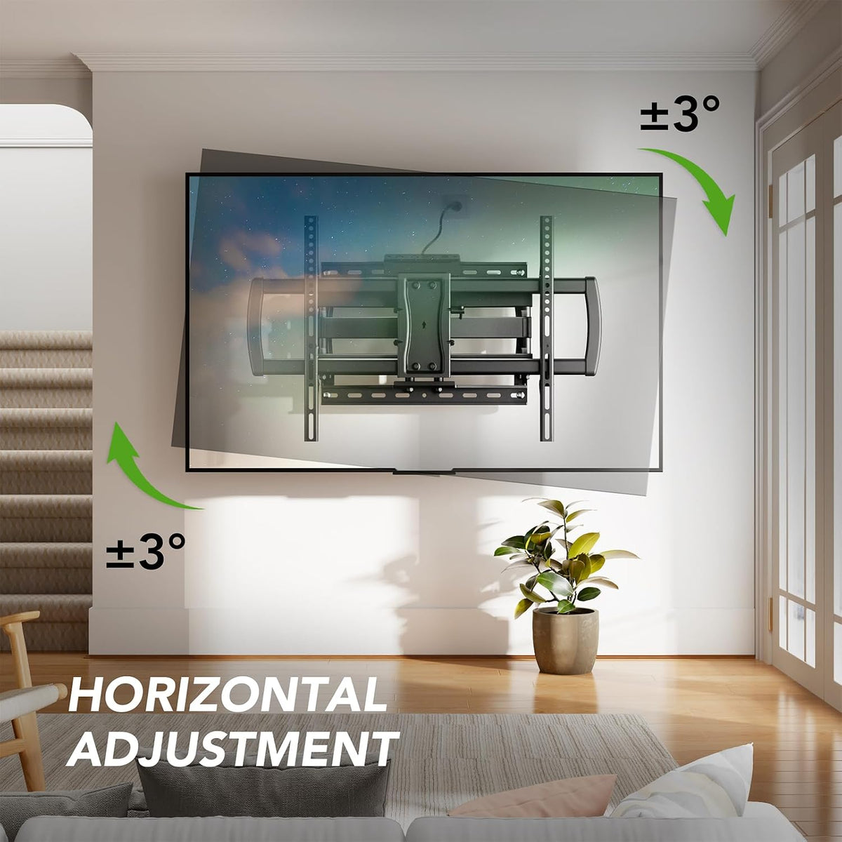 Full Motion TV Wall Mount Bracket with Power Outlet for Most 32-85 inch TV,TV Mount Dual Articulating Arms,Tilt/Swivel/Extension/Leveling,Fits 8” 12” 16" Studs,Max Vesa 600x400mm, Holds up to 132lbs - Image 7