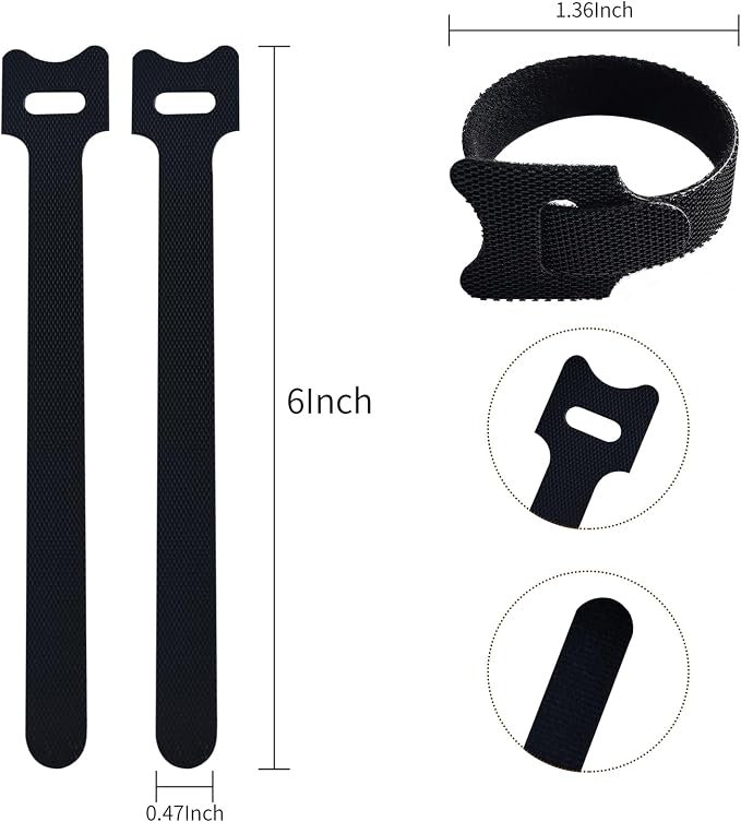 6 Inches 100 PCS Black Reusable Cable Ties,Multi-purpose Adjustable Cord Straps,Cable Organizer,Cord Wrap and Hook Loop Cords Management,Adjustable Cord Ties - Image 2