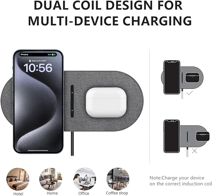 40W Wireless Charging Pad, Dual 20W Fast Wireless Charging Mat for iPhone 16 15 14 13 12 11/Pro/Pro Max/SE/X/XS,Apple Airpods 4/3/Pro,15W Wireless Charger Station for Samsung Galaxy/Note/Bud+ - Image 4