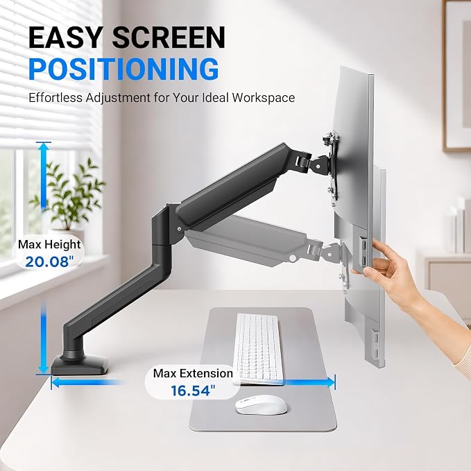 GRIFEMA Gas Spring Monitor Mount for 13-32", Single Monitor Arm | Full Motion 360 Rotate Swivel Tilt, Up to 19.8 Lbs, VESA 75/100mm, Easy Install, Monitor Stand for Home Office Gaming - Image 4