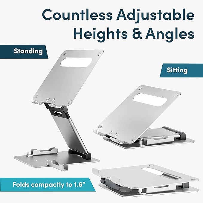 Lifelong 20" Tall Adjustable Laptop Stand with Phone & Tablet Holder | Ergonomic Aluminum Laptop Riser, Portable Foldable Computer Stand, Fits 10-17” Laptops for Desk - Image 3