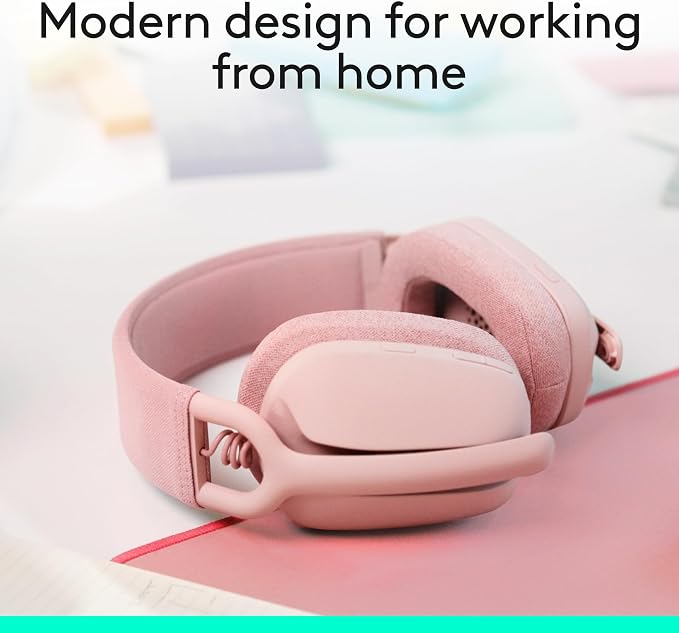 Logitech Zone Vibe 100 Lightweight Wireless Over Ear Headphones - Rose | Lightweight, over ear, multipoint Bluetooth, works with Teams, Google Meet, Zoom, Mac/PC, noise canceling microphone - Image 2
