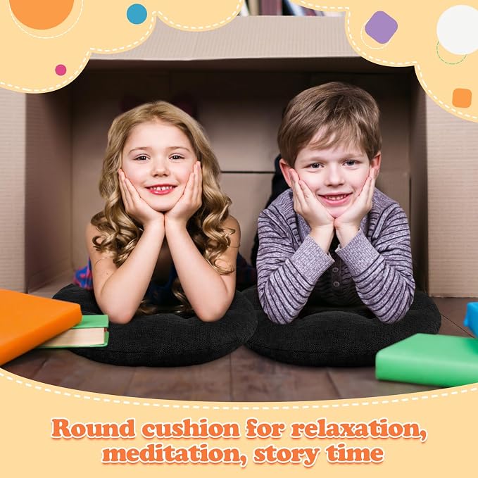 Fumete 8 Pcs Round Floor Cushions for Classroom Kids,Black | 16 Inch Diameter, Students Flexible Seating Pillows, Home Daycare School Reading Yoga Meditation, Soft Cushioned - Image 6