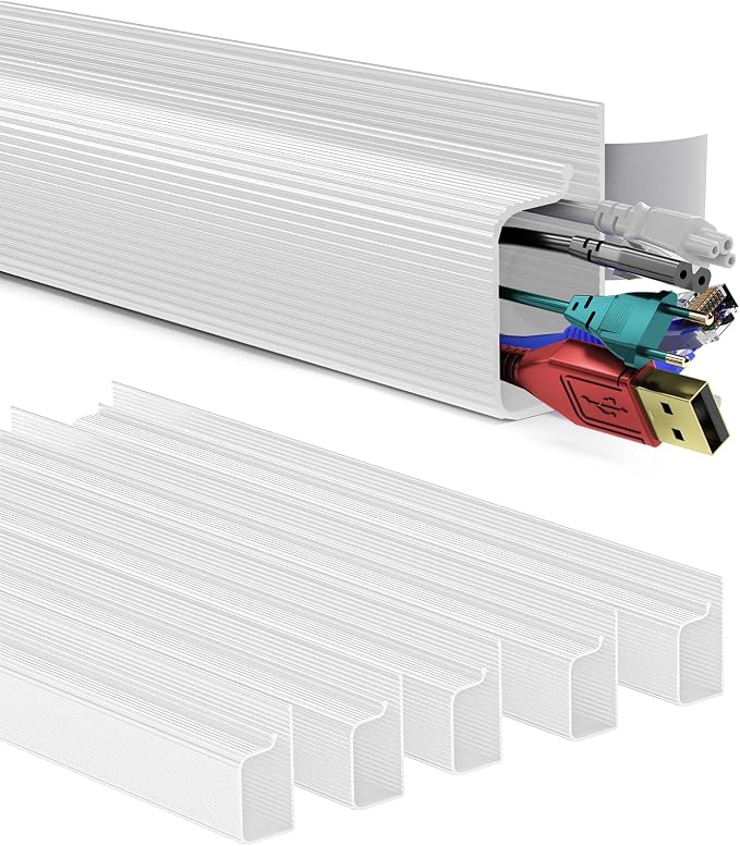 Delamu 6 Pack Safe 15.7in Tidy Cable Management Solution, Protect Kids Pets with Home Office Cable Management Under Desk, Cable Organizer, Cable Management Kit, Cord Organizer for Desk, White by DELAMU