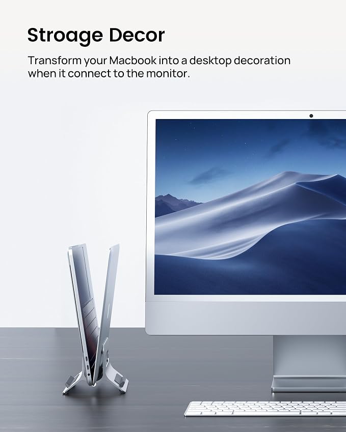 Vertical Laptop Stand for Desk, Gravity Auto Lock Vertical MacBook Stand, Aluminum Laptop Vertical Dock Stand Holder Compatible with MacBook Pro, MacBook Air, Silver - Image 3