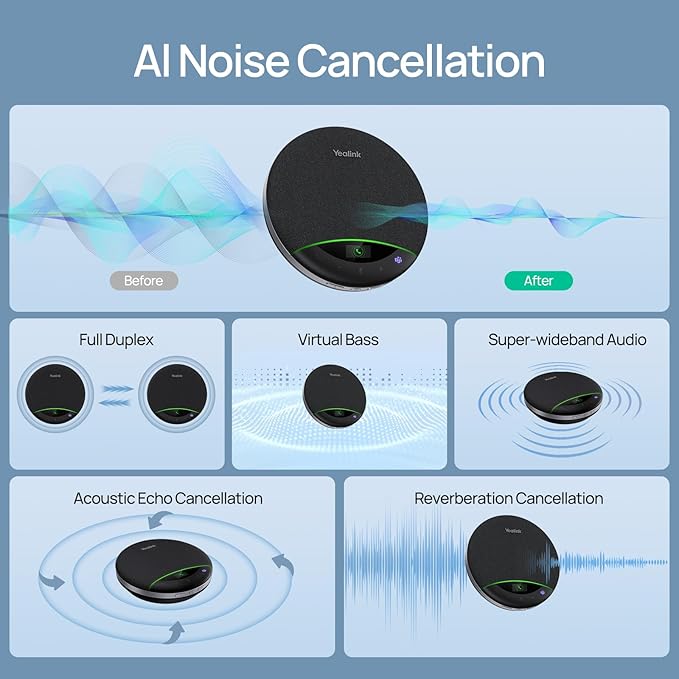 Yealink Bluetooth Speakerphone SP96 Support Daisy-Chain 26H Talk Time Teams Certified 65mm Conference Speaker and 6 Microphones Smart AI Noise-Canceling 5m Voice Pickup Radius 1.2m USB C/A 400g - Image 5