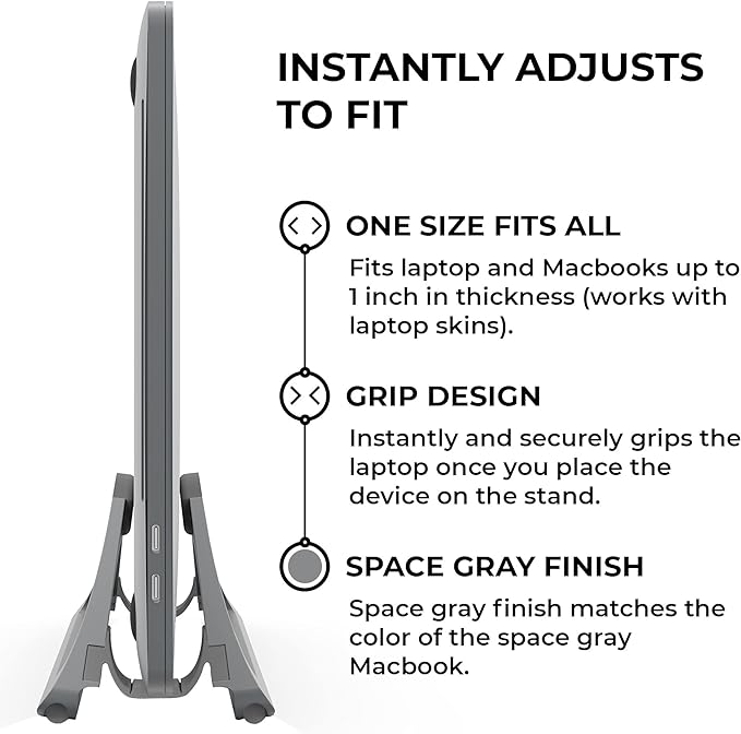 HumanCentric Vertical Laptop Stand for Desks Space Grey, MacBook Adjustable | Upright Adjustable Holder to Dock Apple MacBook Stand, and Other Laptops to Organize Work & Home Office, Automatic Grip - Image 4
