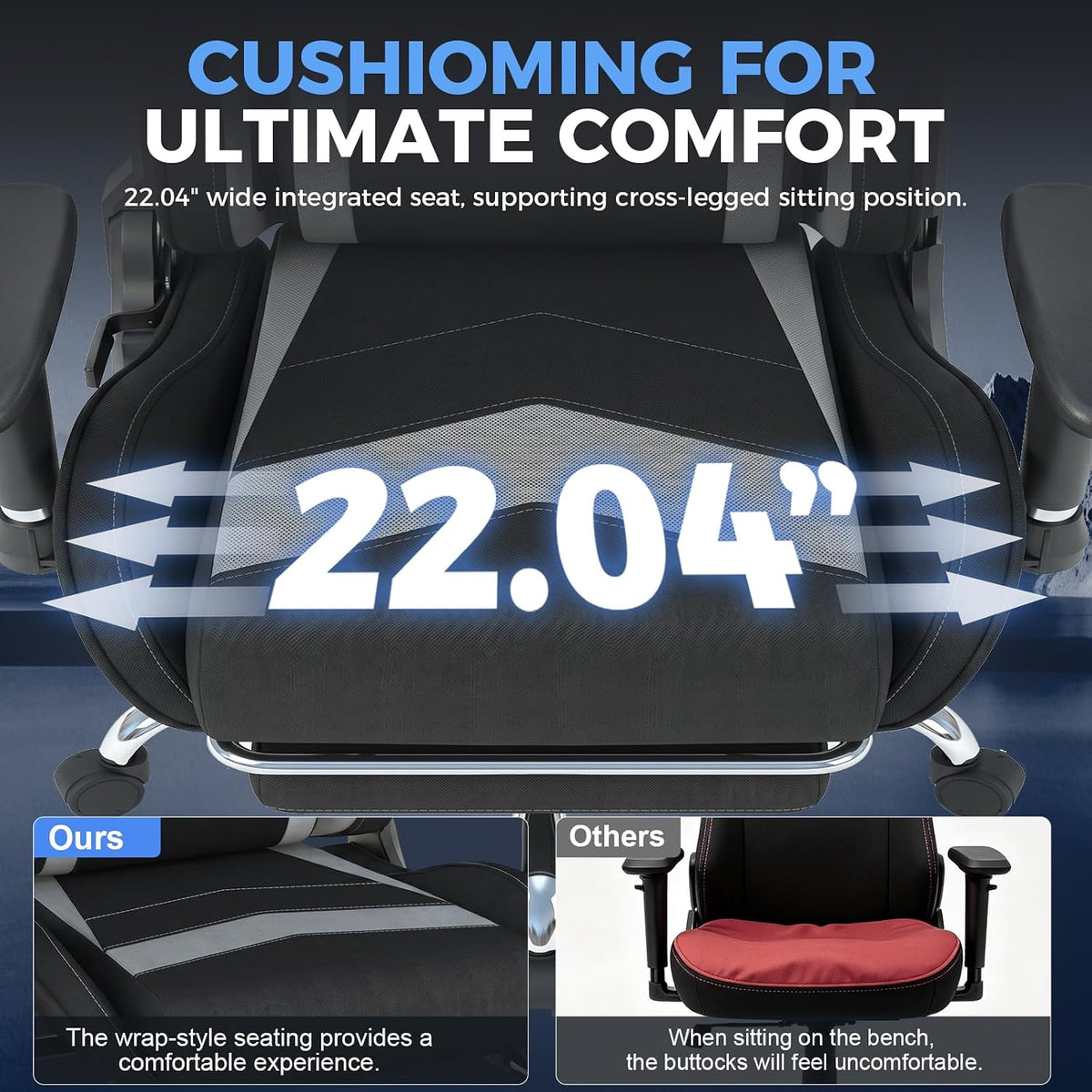 Gaming Chair High Back Ergonomic Computer Chair with Breathable Fabric, with Lumbar Support, 8-Way Adjustable Armrests, Integrated Frame for Office Study Gaming, Black & Gray - Image 4