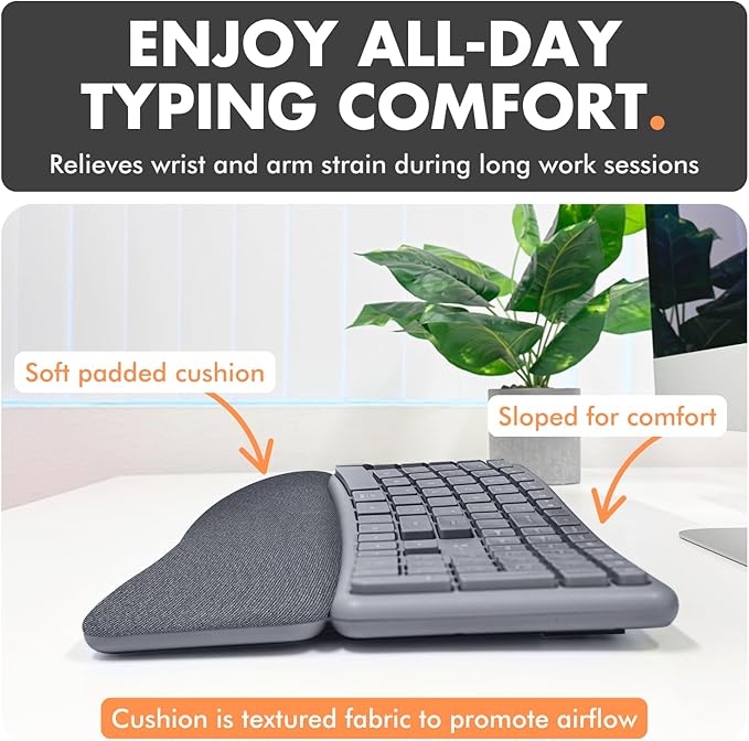 X9 Gray Ergonomic Keyboard and Mouse Wireless Combo - Split Keyboard and Mouse Set, Bluetooth/2.4G, Soft Wrist Rest, Rechargeable, Silent Keys, Multi-Device for Laptop, PC, Mac, iOS, Android - Image 4
