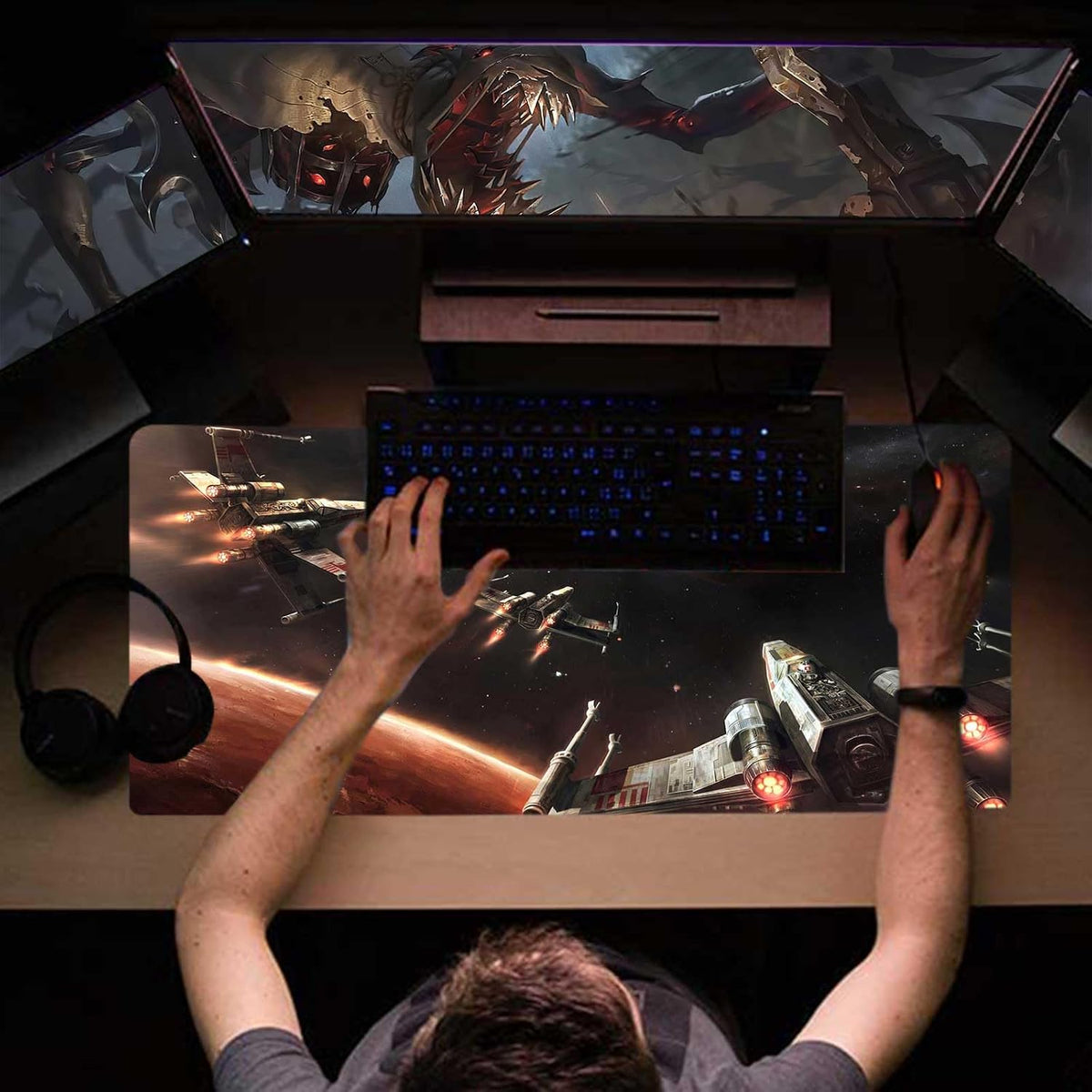 XXL Large Gaming Mouse Pad,Mousepad with Stitched Edge Frame & Non-Skid Rubber Base,Desk Mat for Work,Office Desk Pad for Laptop,Computer Keyboard and Mice Combo Pads Mouse Mat 31.5X15.7 inches - Image 3