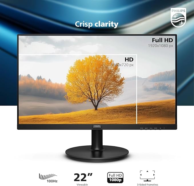 Philips 22 Inch Computer Monitor FHD 100Hz VA VESA Flicker-Free, 221V8LB | 1920×1080 LED Monitor, 4ms GtG, Adaptive Sync, HDMI 1.4, Tilt Adjust, Low Blue Light, 4yr Advance Replacement Warranty - Image 2