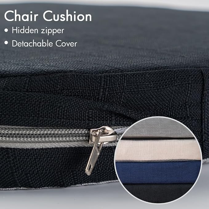 Battilo Chair Cushions for Dining Chairs with Ties, Kitchen Chair Pad with Non-Slip Backing and Removable Cover, Indoor/Outdoor Dining Seat Cushion, 16"x16"x2", Set of 4, Black - Image 6