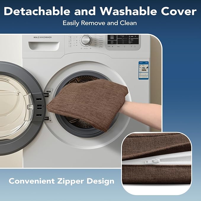 Chair Cushions for Dining Chairs, Non Slip Chair Pads with Ties and Washable Covers, Memory Foam Kitchen Chair Cushions Set of 6, 16"X16"X2.5", Brown - Image 4