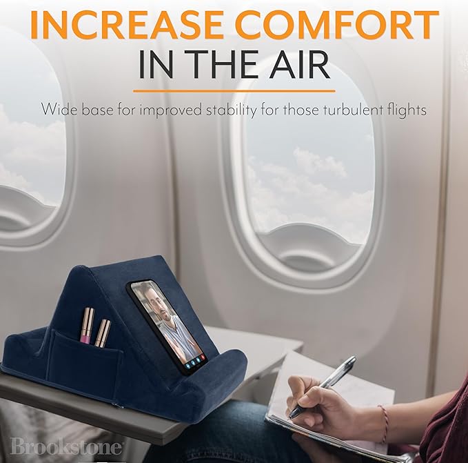 Brookstone Tablet Lap Cushion - Tablet/Phone/Ebook Holder for Bed, Flights, and Travel, Memory Foam Lap Desk for Reading and Hands Free Viewing, Compatible iPad and Kindle Accessories, Blue - Image 3