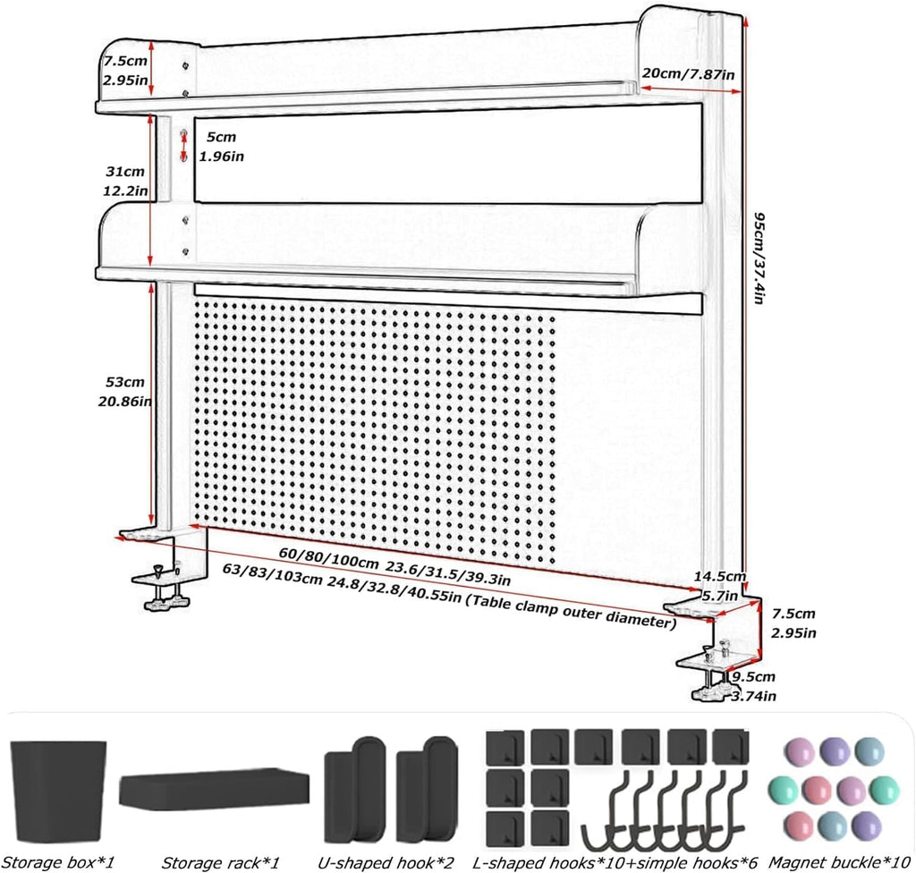 Clamp On Desk Organizer Shelf, Desk Extender Pegboard Workstation,Computer Desk Accessories for Office, Privacy Panel for Gaming Desk,Clamp-on 23.6/31.5/39.3in Desktop Shelving System,One Color,60 - Image 3