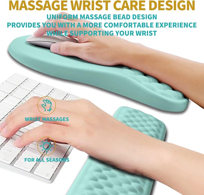 Hokafenle 2 in 1 Ergonomic Mouse Pad Wrist Support & Wrist Rest for Computer Keyboard Set, with Relieve Carpal Tunnel Pain Massage Bulge and Full Memory Gel Design (2In1 Set, Light Blue) - Image 4