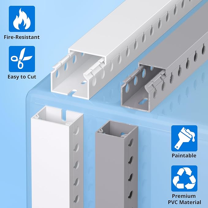 1.2"H x 1.6"W Cable Raceway, 12ft Under Desk Wire Management Channel, White | Slotted Wire Duct, 4 Pack (3 ft Each), Heavy-Duty PVC Cable Management for Server Racks, Network Cables & Electrical Cabinets - Image 6