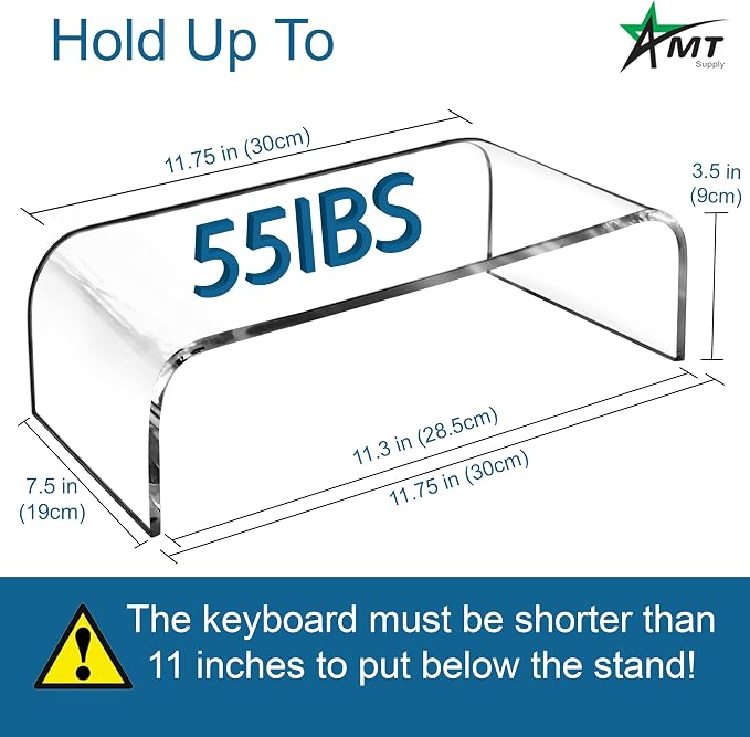 AMT 2 Pack Acrylic Laptop Monitor Stand & Computer Riser with Cat Keyboard Protector, Space-Saving Design, Extra Storage, Clear Shelf - Ideal for Monitors, Laptops, Printers, Desktop Decor - Image 2
