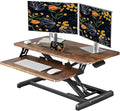 JOY worker Standing Desk Converter, 32" Height Adjustable Sit Stand Riser | Rustic Brown Table Top Stand Up desk with Fixed Keyboard Tray, Monitor and Laptop Workstation, Particle Board, Home Office by JOYworker