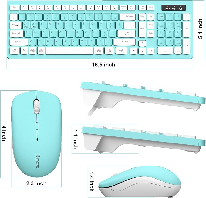 Wireless Keyboard and Mouse Combo Silent for Office and Home(Turquoise) | 2.4G Full Size Silent Cordless Keyboard with Tilt Legs,3-Level DPI Quiet Mouse,for Windows/Mac OS/Desktop/Laptop/PC - Image 9