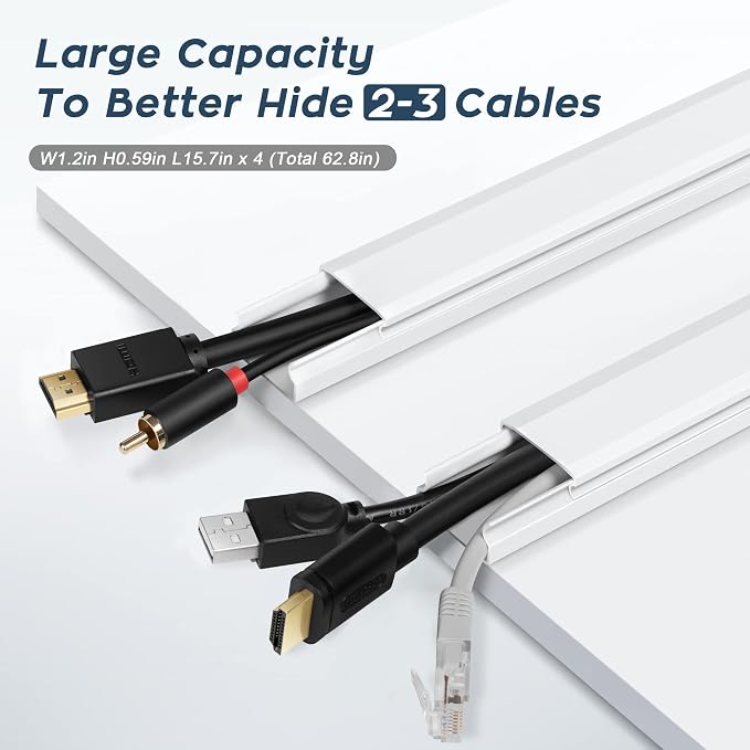 62.8in Black Cord Hider for TV on Wall, Paintable Cord Cover Wall Kit | Wire Cover for Wall, Cord Hiders for TV on Wall, Hide Cords Wall Mounted TV - Cord Concealer Cable Channel: W0.98in H0.5in - Image 3