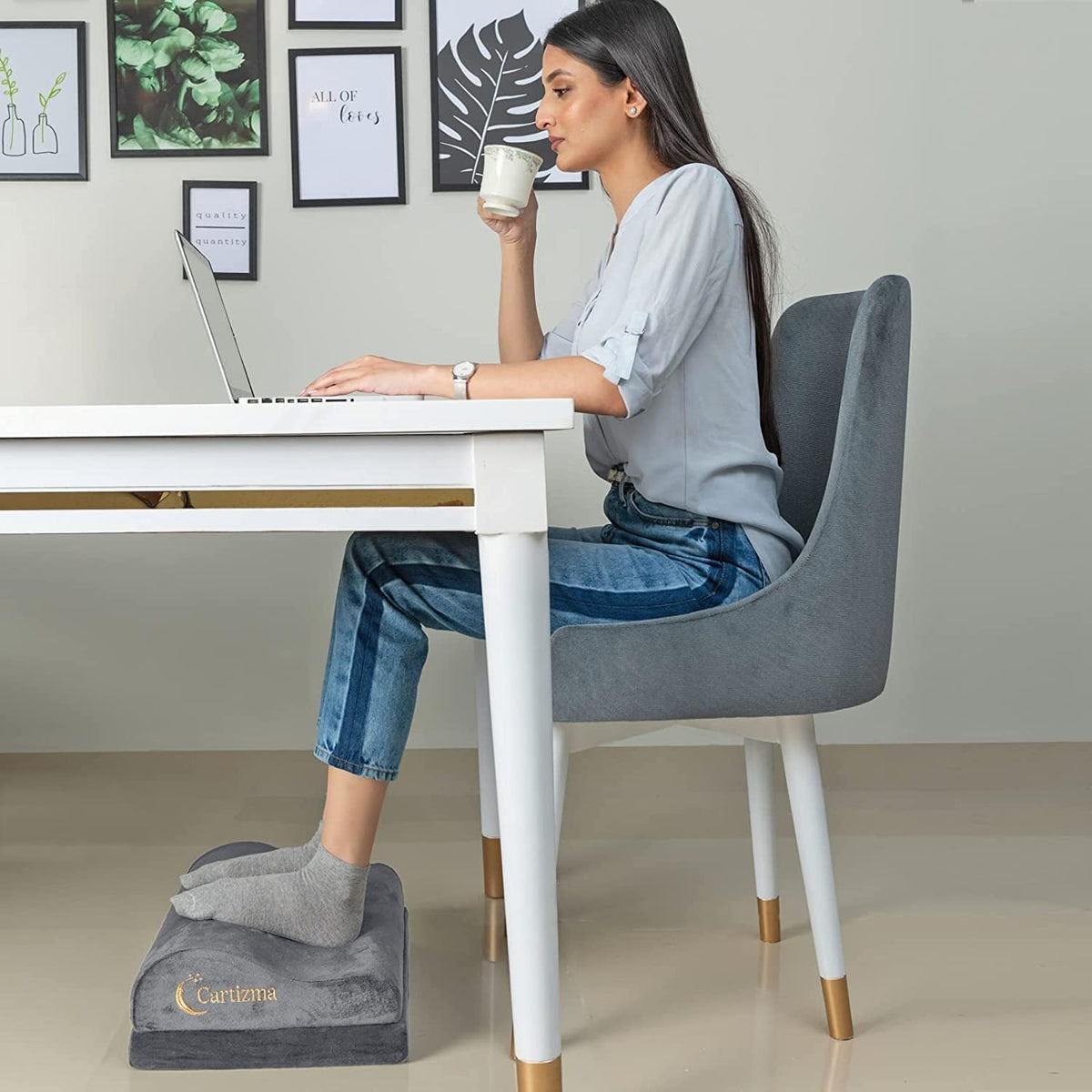 Ergonomic Foot Rest Under Desk - Non-Slip, Adjustable, Washable Covers for Pain Relief - Office, Home & Travel (Grey) - Image 4