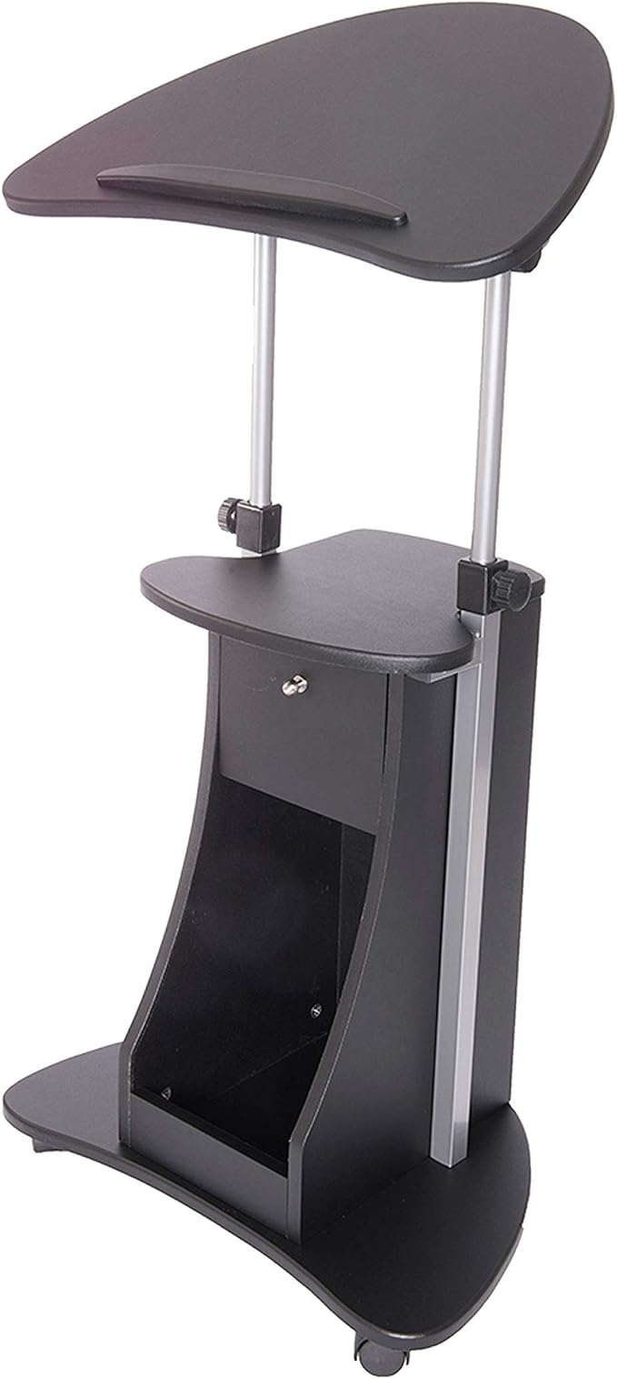 Techni Mobili Adjustable Height Rolling Laptop Cart with Storage, Black | Adjustable height rolling laptop cart with storage, open shelf, wheels, sit‑to‑stand ideal for podium office medical use - Image 5