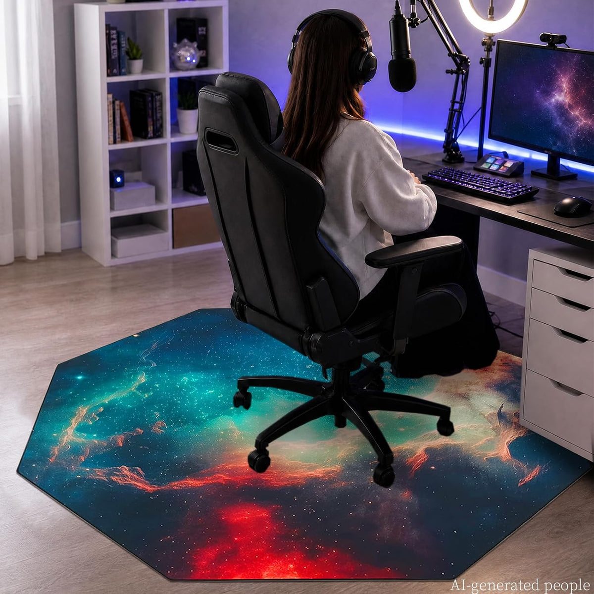 USTIDE Large Gaming Chair Mat Vibrant Galaxy Carpet Nonslip Rubber Desk Chair Mat Office Gaming Floor Mat for Kids Teens Adults 51"x51" - Image 3