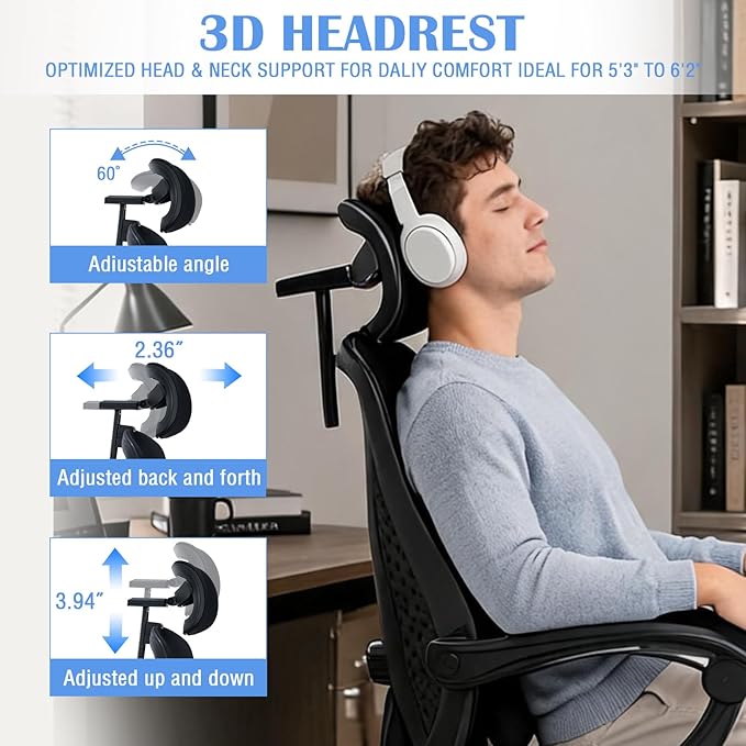 Ergonomic Office Chair with Footrest - Adjustable Lumbar Support & 3D Headrest, 90-160° Reclining Mesh High-Back Rolling Work Swivel Computer Chair-400lbs Capacity - Image 4