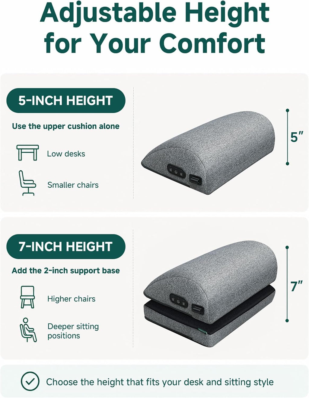Snailax Heated Foot Rest Under Desk, Adjustable Height Foot Stool - Image 3