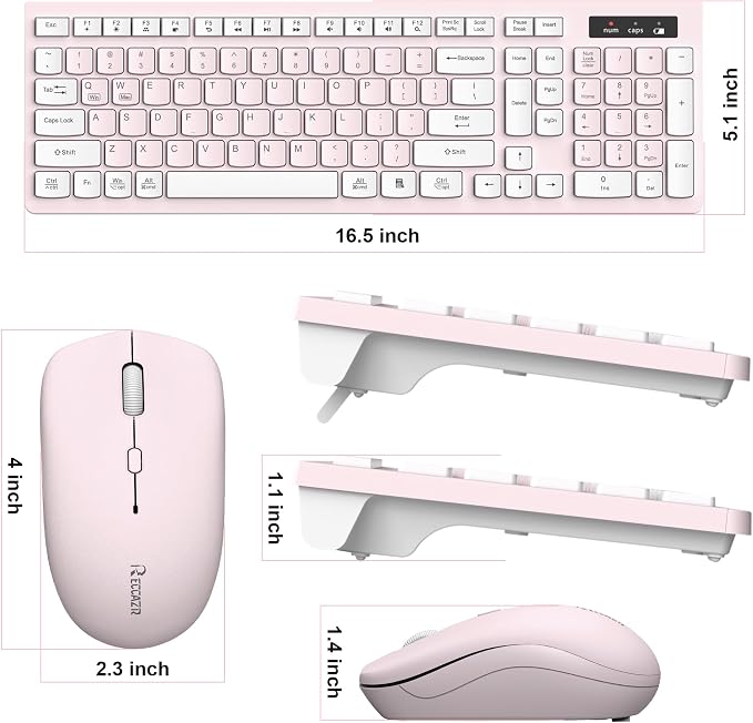 Wireless Keyboard and Mouse Combo, Reccazr 2.4G Full-Sized Keyboard and Mouse Cordless, 3 DPI Adjustable Mouse, Dual-System Keyboard for Computer/Laptop/Windows/Mac (Pink & White) | Silent 2.4G Full Size Cordless Keyboard with Tilt Legs,3-Level DPI Qui... - Image 8