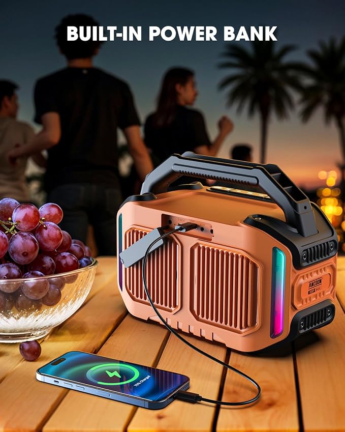 ANCOON Speakers Bluetooth Wireless: 80W(Peak) Loud Speaker with Bass, 20H Playtime, IPX6 Waterproof, Large Jobsite Speakers for Work, Outdoor, Workshop, Garage, Portable Speaker with TWS (Orange) - Image 7