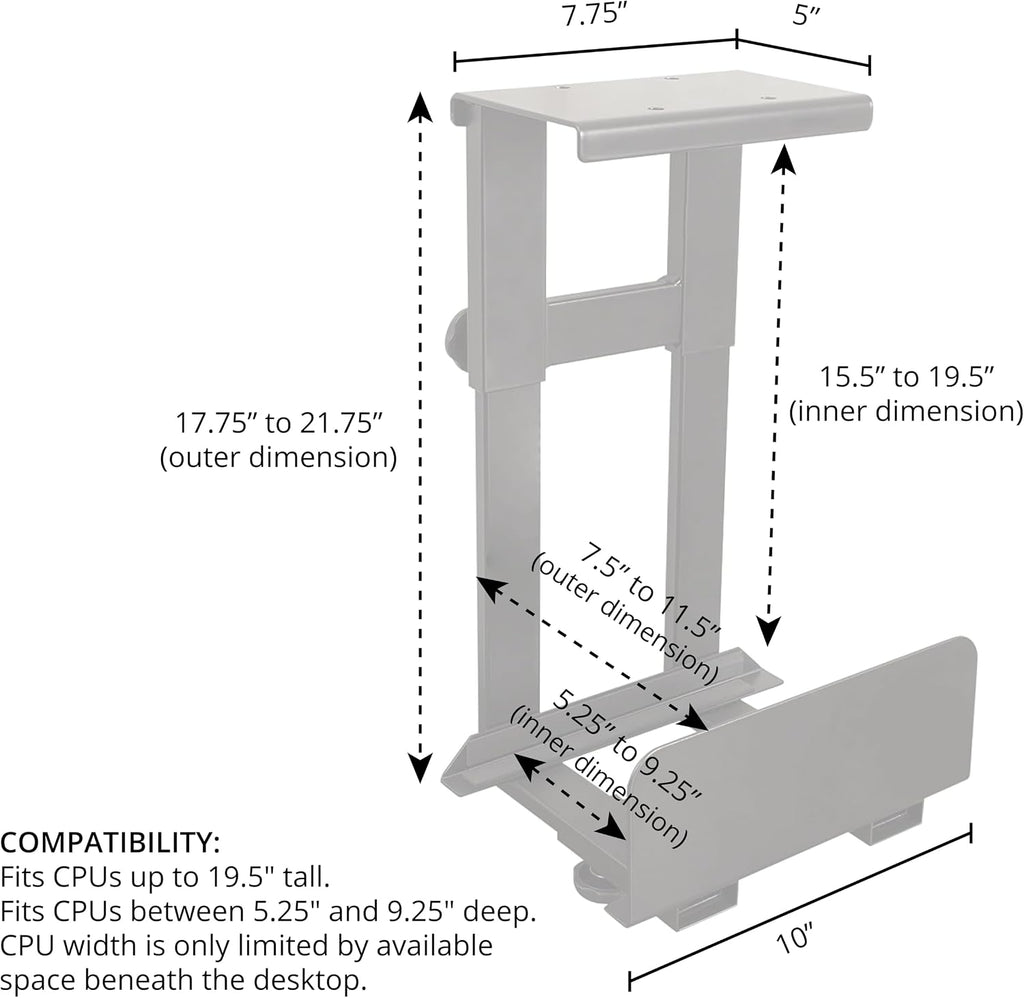 Stand Up Desk Store Adjustable CPU Desktop Computer Tower Holder Under Desk Mount - Image 4