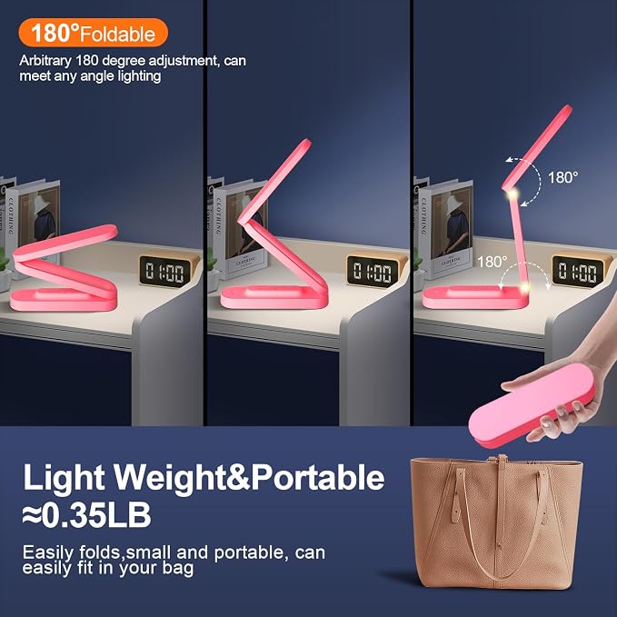 Giryuhd LED Desk Lamp for Office Home & Battery Operated Lamp Rechargeable Lamp Foldable & Portable Light, LED Desk Light Strip, 3 Brightness Dimmable Small Desk Lamp Wireless Reading Lamp - Image 3