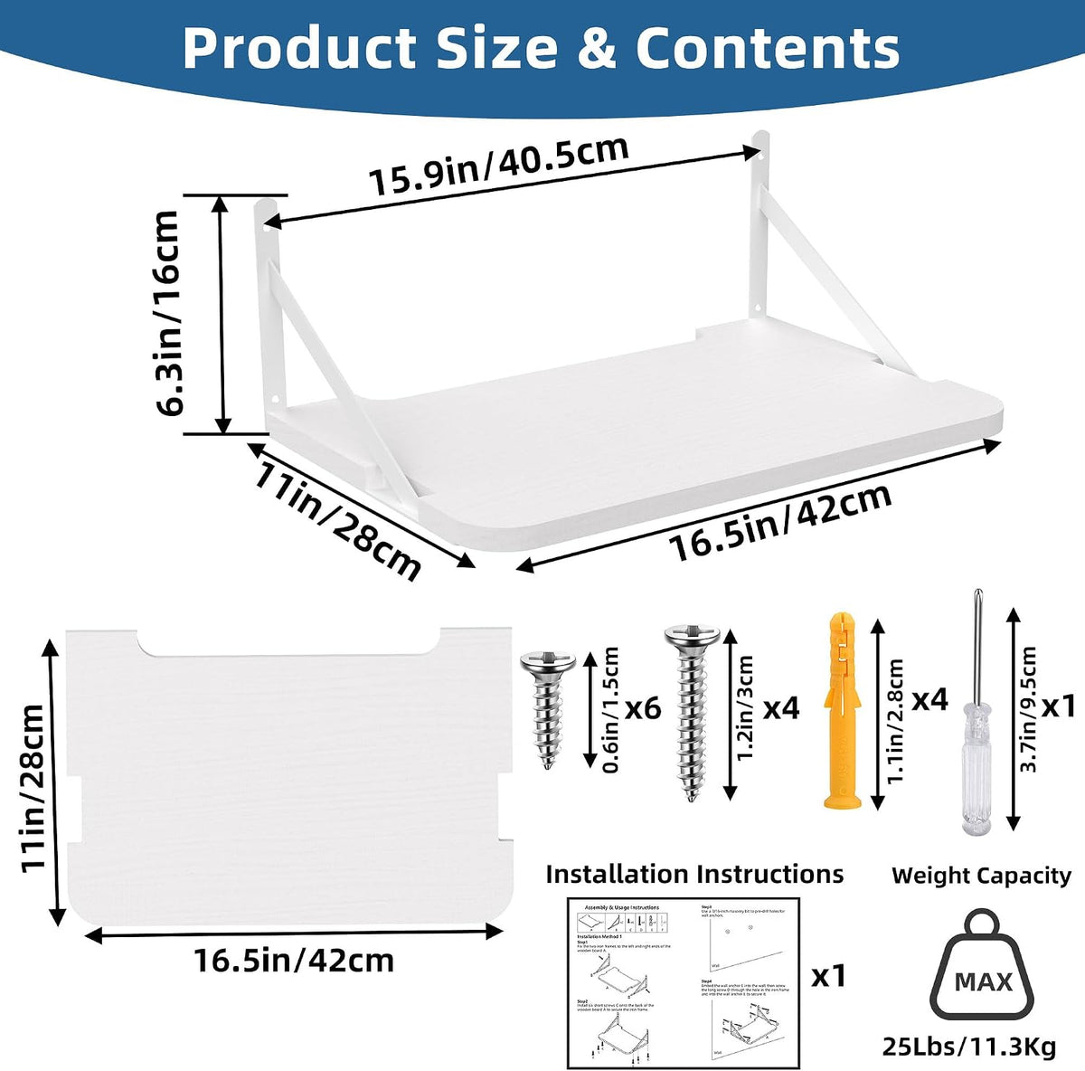 Projector Shelf for Wall Mount, 16.5" × 11", Holds Up to 25lbs, White - Image 2
