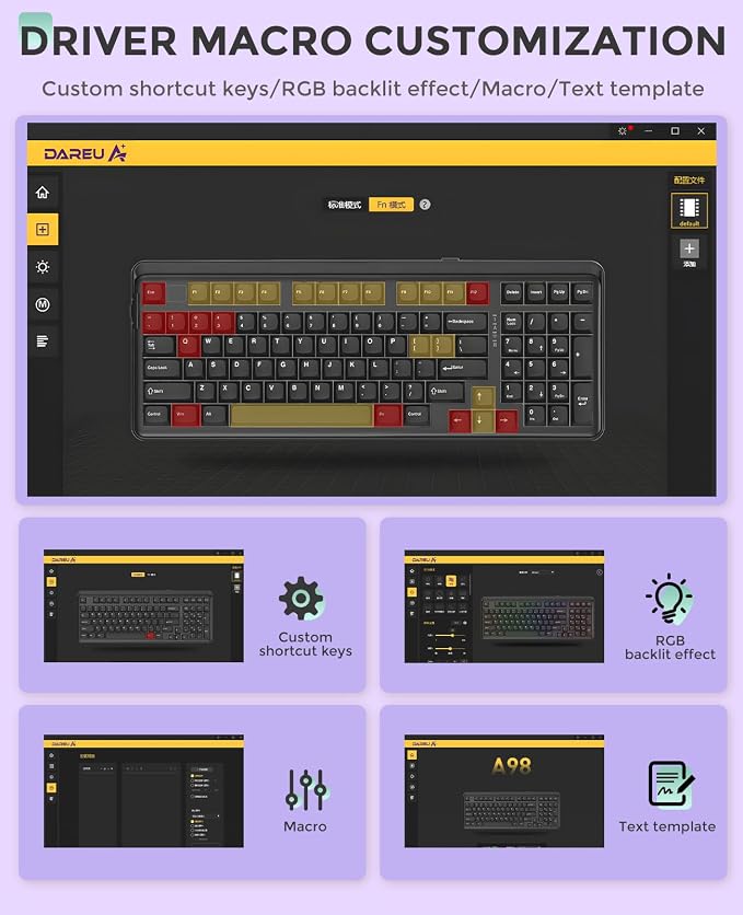 DAREU EK98pro Wireless Mechanical Keyboard, Gasket Hot Swappable Custom Structure, Creamy Pre-lubed Linear Switches, PBT Keycaps, BT5.0/2.4GHz/USB-C, RGB Backlit Gaming Keyboard for Win/Mac - Image 8