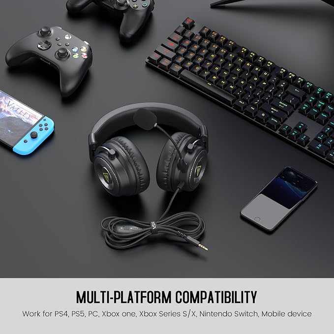 EKSA E900 Gaming Headset with Mic Stereo Headphones for Xbox,PC,PS5 | Detachable Noise Canceling Mic, 3D Surround Sound, Wired Headphone for Gaming, Computer, Laptop, PS4, 3.5MM Jack - Image 4
