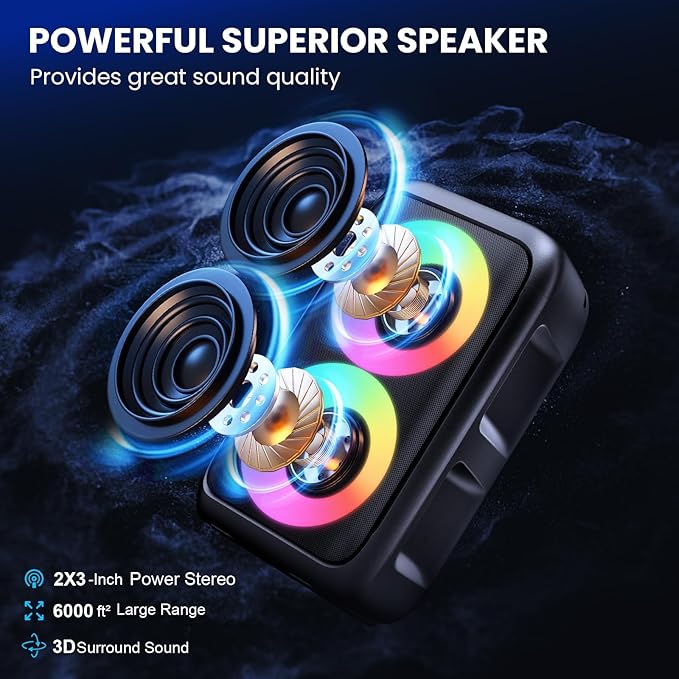 Bluetooth Speaker with 3 Wireless Microphones, Portable Party Speaker for Adults & Kids with Lights, Speakers Bluetooth Wireless, Floorstanding Speakers Support TWS/AUX/USB/TF Card for Home Party Gift - Image 3