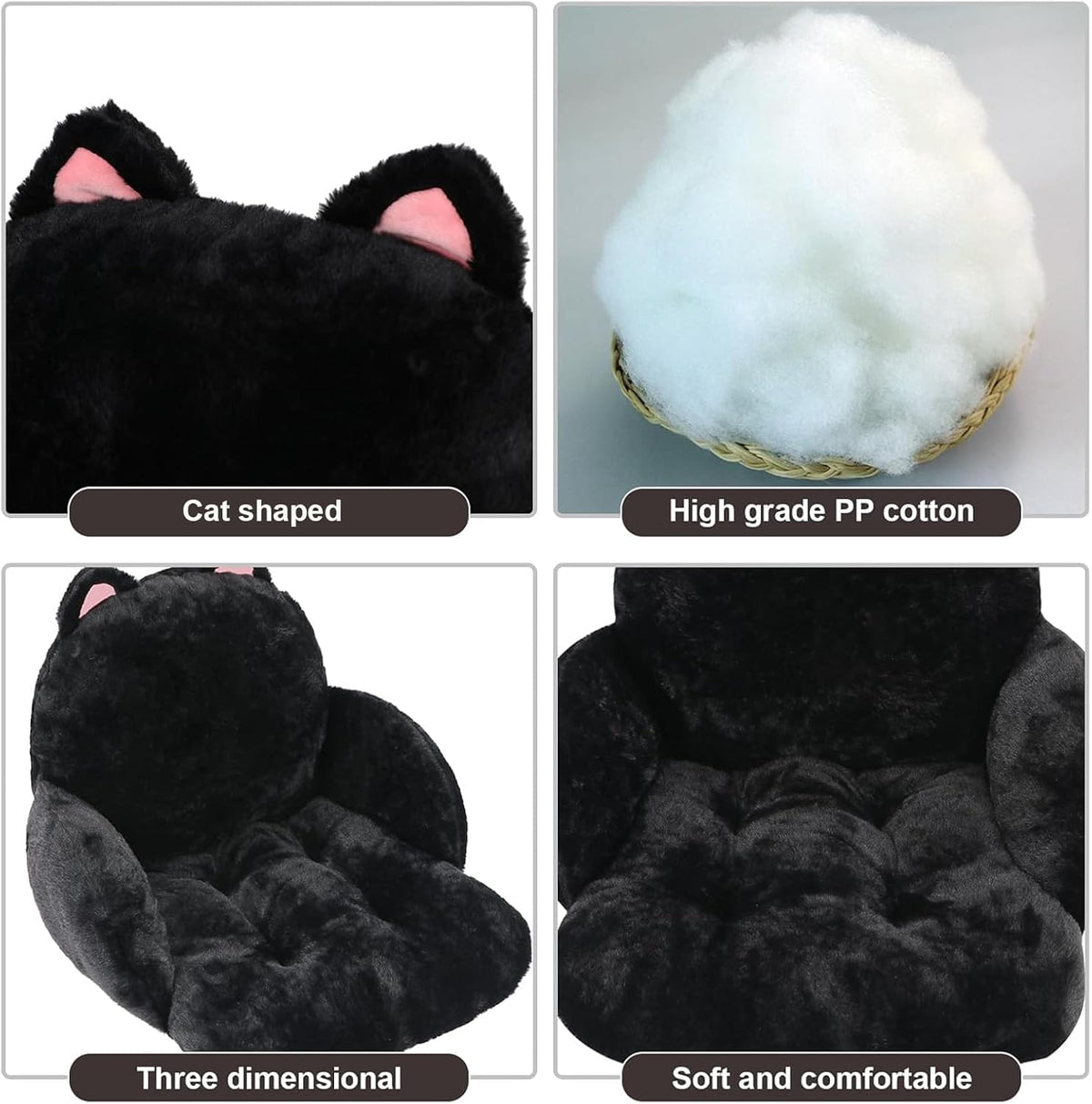 Cute Chair Cushion, Chair Pillow for Gaming, Black Cat, 17x16.5 in - Image 5