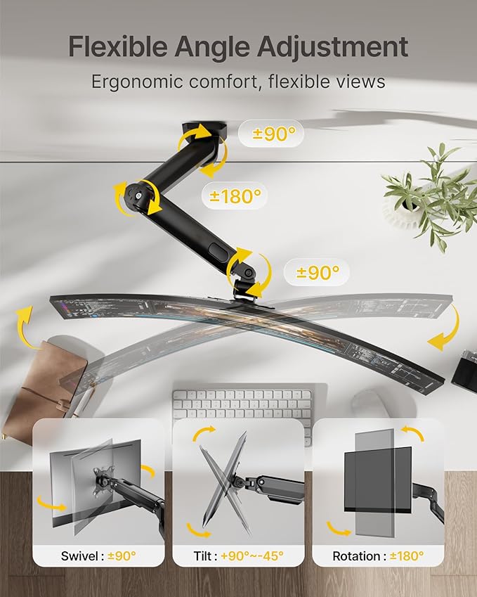 monTEK Single Monitor Wall Mount, Wobble-Free Spring, 17–32" Full Motion | Zero Clearance Wall Mount Retracts To 3.8" From Wall, Wobble-Free Mechanical Spring, Fits Wood, Brick & Concrete Walls - Image 5